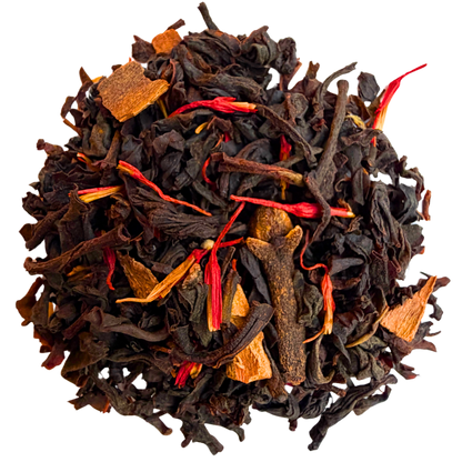 Black mulled wine tea by Porter Hill Tea Company, featuring spicy and aromatic ingredients in a steaming cup.