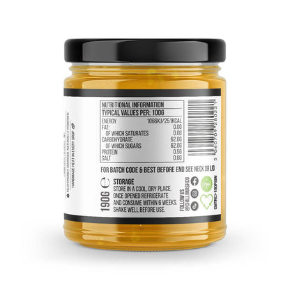 Tropical Chilli Jam from Chilli Mash Co., 190g jar with vibrant mango and chili mash, showcasing the sweet and fiery spread.