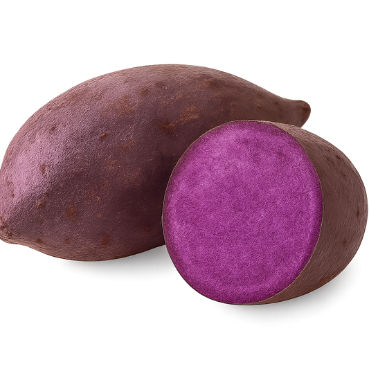 Vegan purple yam drink sachet from Siocolat featuring instant Ube Latte powder with purple yam root on the packaging