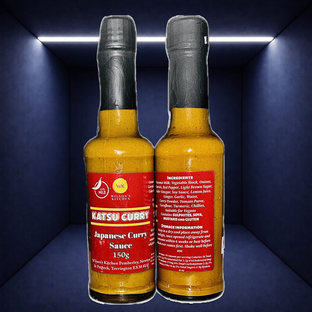 Wilson’s Kitchen Mild Japanese Katsu Curry Sauce in a jar, creamy and flavorful cooking ingredient for authentic Japanese dishes.