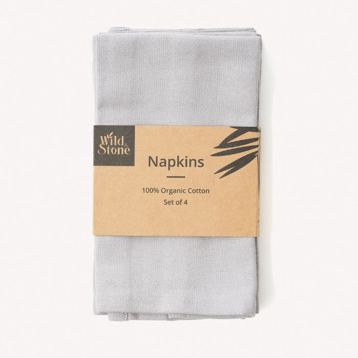 Set of four organic cotton napkins by Wild And Stone, featuring natural fabric and eco-friendly design for dining and table decor.