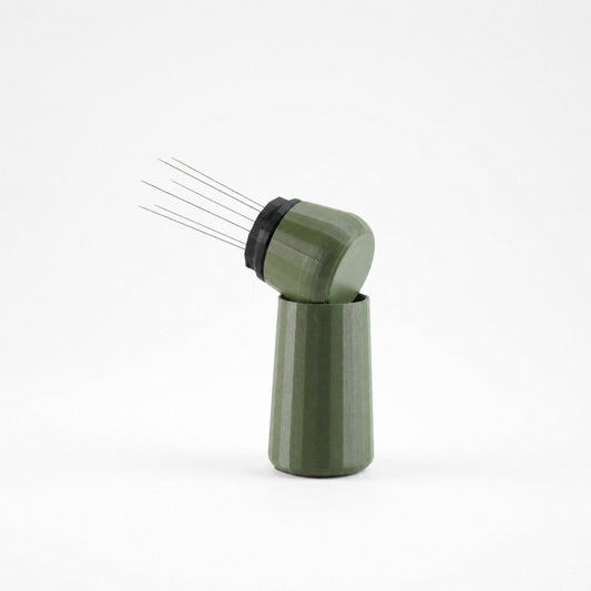 KNOCDIC® Espresso WDT Tool with standing holder for precise coffee puck distribution, featuring a sleek black design.