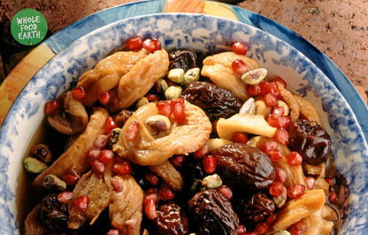 Mixed dried fruit salad from Whole Food Earth featuring GMO-free, vegan, dairy-free dried fruits in a colorful assortment.
