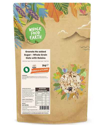 Whole Food Earth No Added Sugar Granola cereal in a bowl, GMO-free, natural breakfast option with crunchy oats and nuts