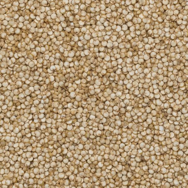 Raw organic quinoa grains from Whole Food Earth, non-GMO, in a clear bowl showing small, light-colored quinoa seeds.