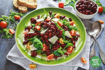 Raw organic red kidney beans from Whole Food Earth, dark red beans ideal for vegan recipes and healthy meals.