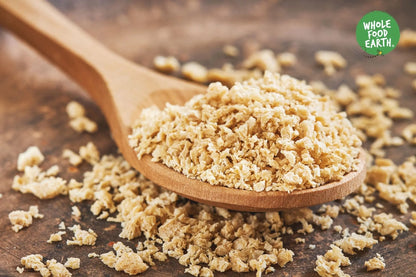 Organic Soya Mince (TVP) from Whole Food Earth, vegan, GMO-free, additive-free plant protein for rice and couscous dishes.