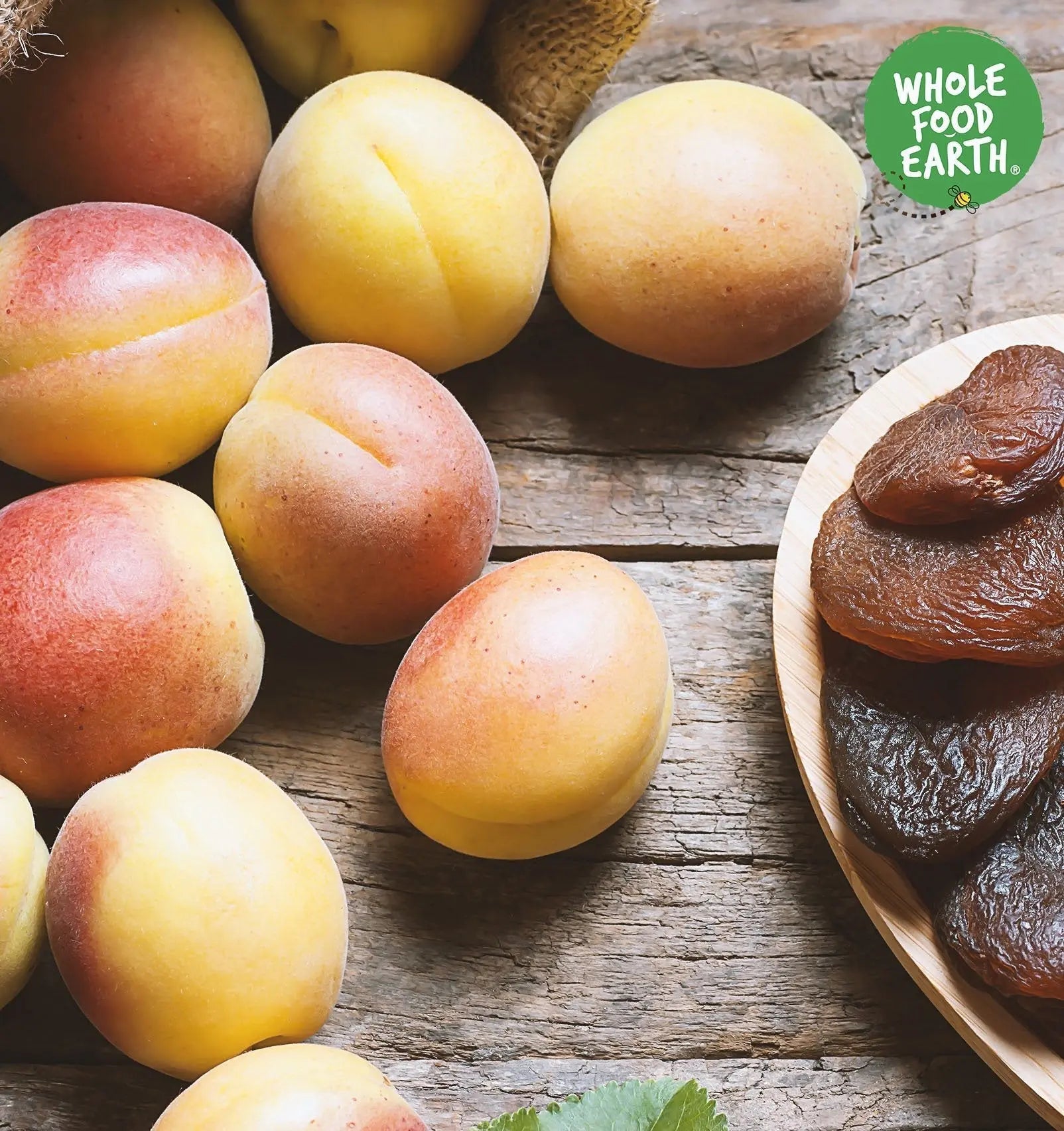 Organic pitted whole apricots from Whole Food Earth, dried fruits with natural, GMO-free, and wholesome appearance.