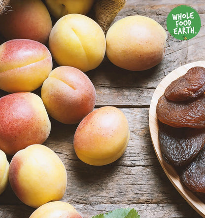 Organic pitted whole apricots from Whole Food Earth, dried fruits with natural, GMO-free, and wholesome appearance.