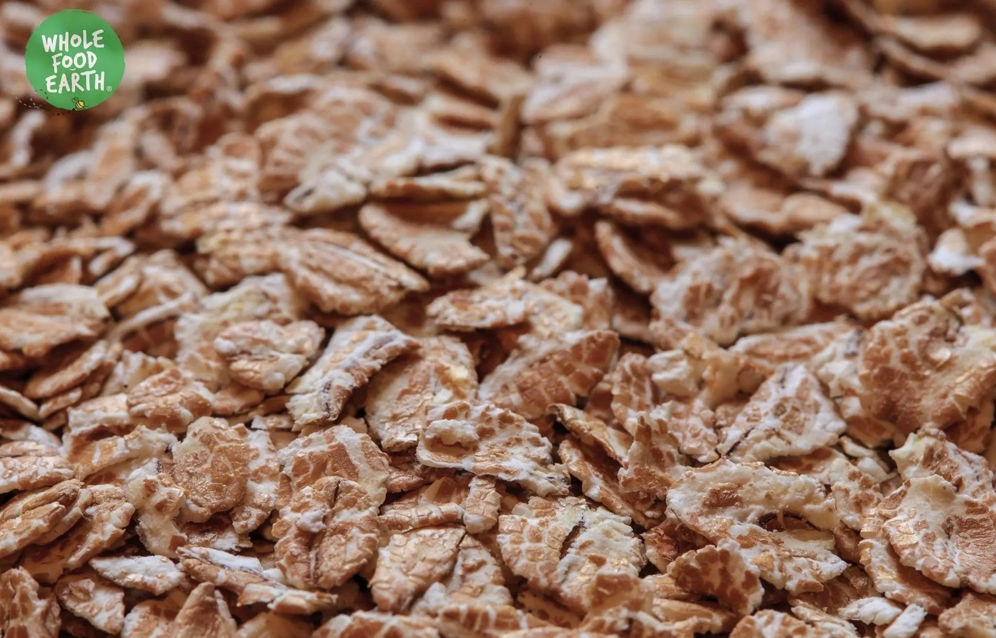 Plain toasted wheat flakes cereal by Whole Food Earth, GMO-free, vegan, dairy-free, no added sugar, in a clear bowl.