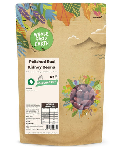 Polished red kidney beans from Whole Food Earth in a bowl, showcasing their vibrant color and smooth texture.