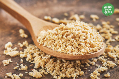 Dark textured soya protein mince from Whole Food Earth, GMO-free vegan beans and pulses, dairy-free, no added sugar.
