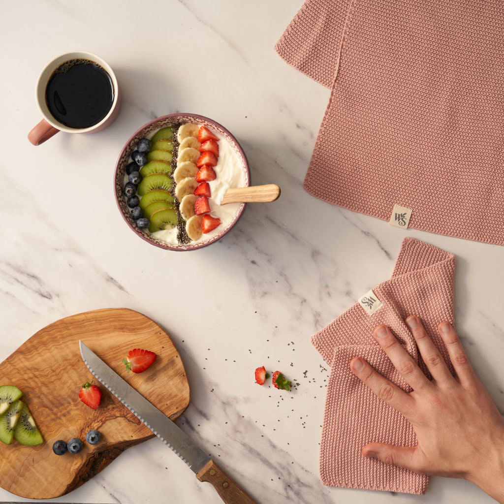 Organic cotton dishcloth from Wild And Stone, showing soft, eco-friendly dish cloth with textured surface for cleaning.