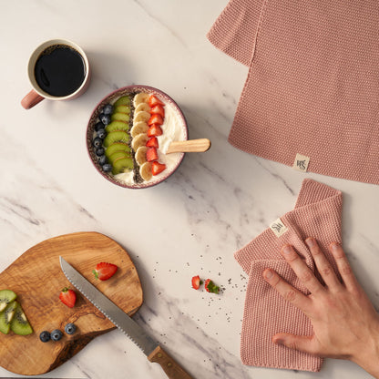 Organic cotton dishcloth from Wild And Stone, showing soft, eco-friendly dish cloth with textured surface for cleaning.