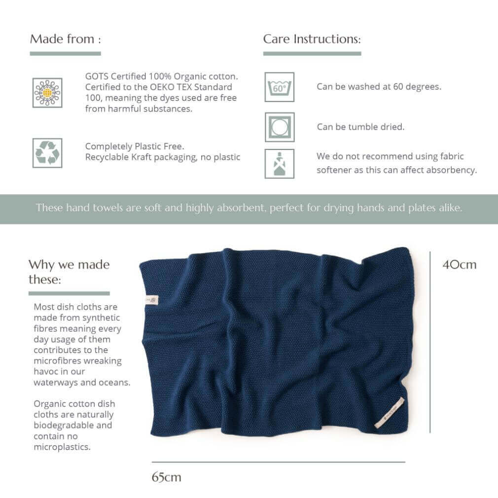 Organic cotton hand towels from Wild And Stone, soft and absorbent with a natural woven texture.