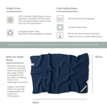 Organic cotton hand towels from Wild And Stone, soft and absorbent with a natural woven texture.