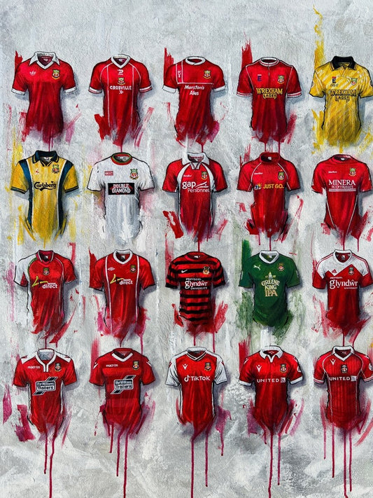 Limited edition Wrexham A3 print by Terry Kneeshaw Art featuring the Red Dragons wall art in a framed design.