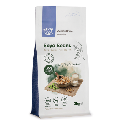 Whole Food Earth soya beans in a bowl, showcasing fresh, raw beans from the Beans & Pulses category.